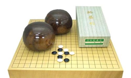 高級囲碁盤セット　新かや2寸接合碁盤竹と蛤碁石徳用雪30号と手作木製楠碁笥